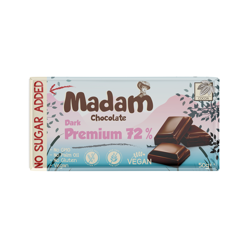 Madam Chocolate 72% (Vegansk & Uden tilsat Sukker)