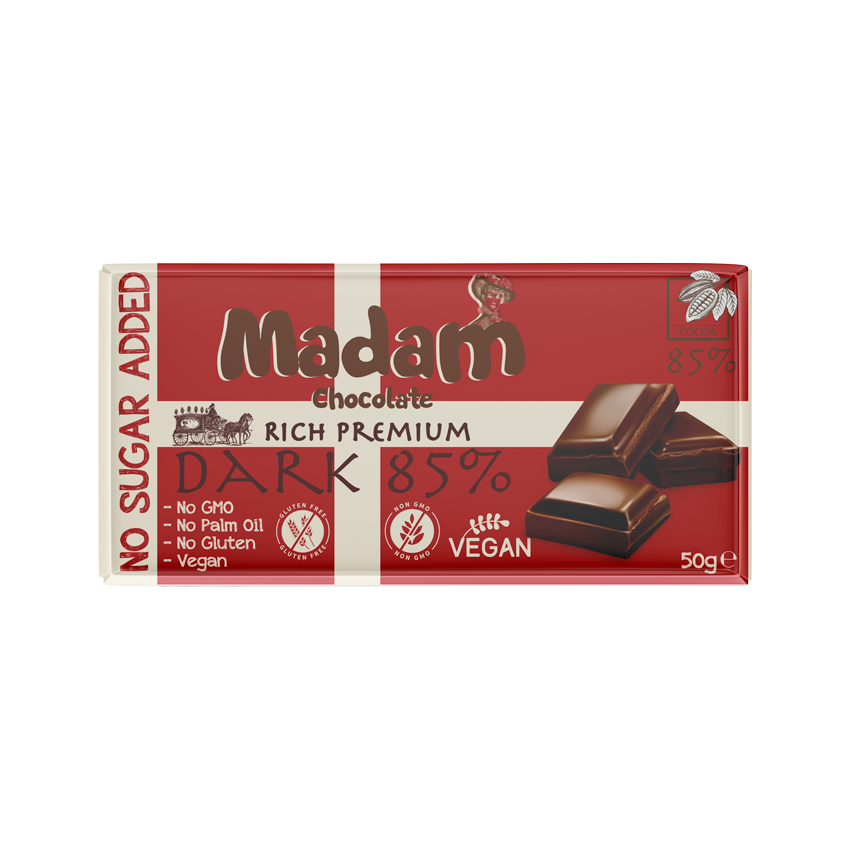 Madam Chocolate 85% (Vegansk & Uden tilsat Sukker)